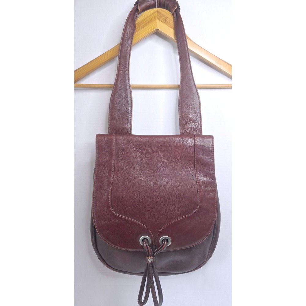 Latico‎ NJ Burgundy Pebbled Leather Shoulder Bag Tassel Flap Saddle Bag Maroon